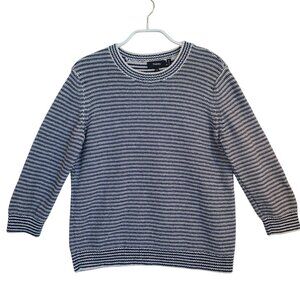 Theory Sweater Navy Blue White Crew Neck Pullover Cotton Womens Medium